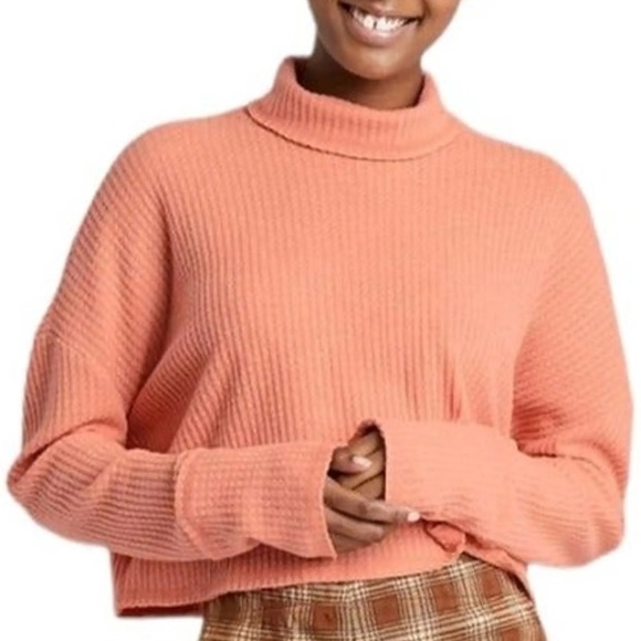 3/$30 Wild Fable NWT peach waffle knit cropped long sleeve turtleneck - SO soft! - Picture 1 of 7